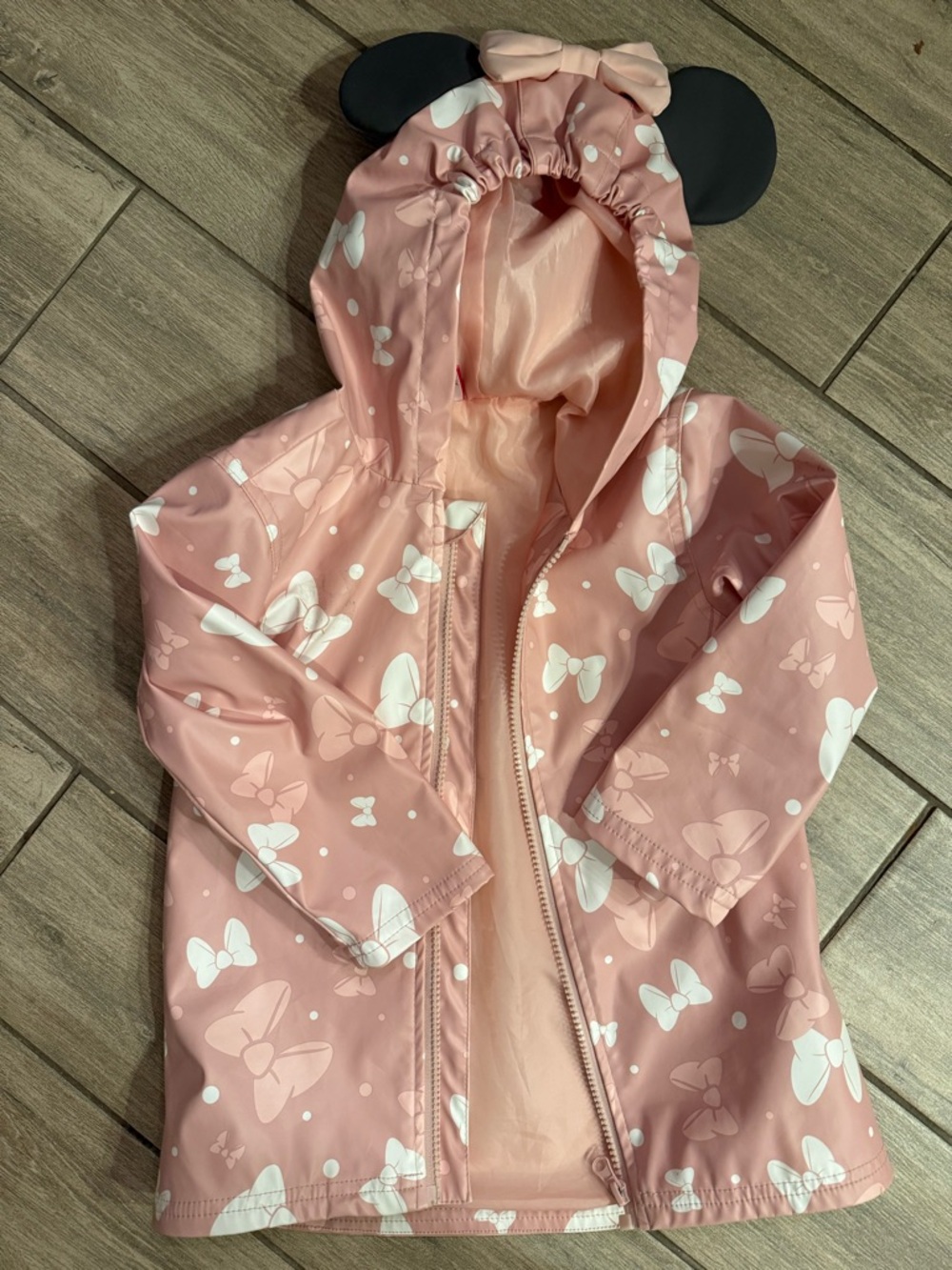 Disney Pink Minnie Bow Print Hooded Raincoat